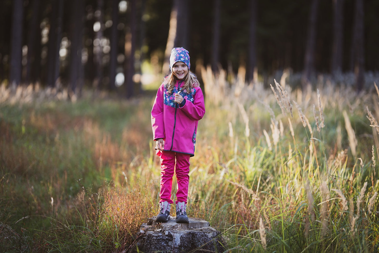 Kinder Softshelljacke mit Fleece, Fuchsia, Blumen