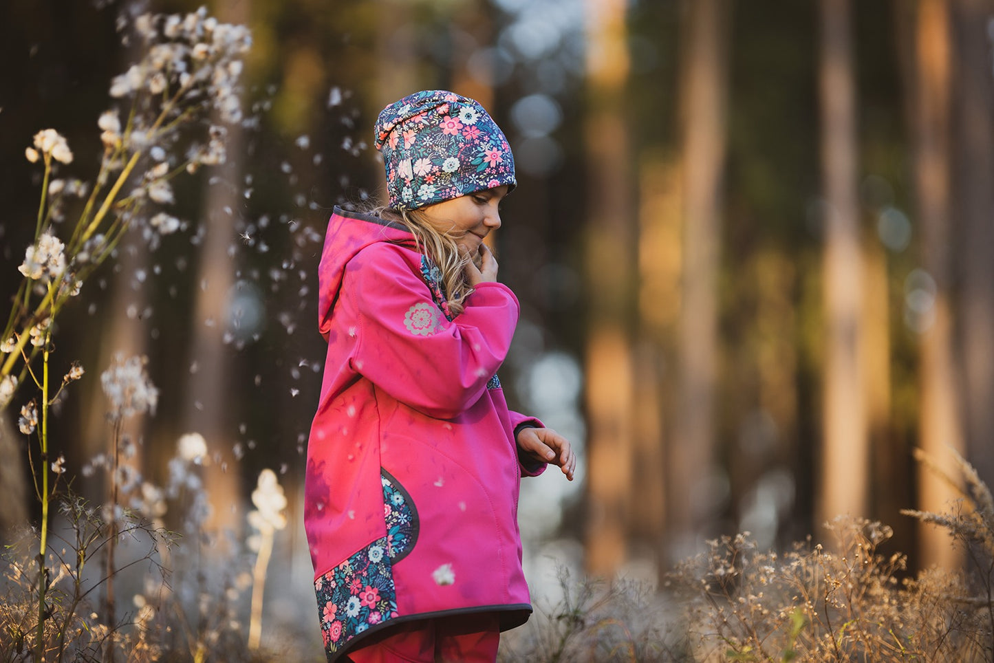 Kinder Softshelljacke mit Fleece, Fuchsia, Blumen
