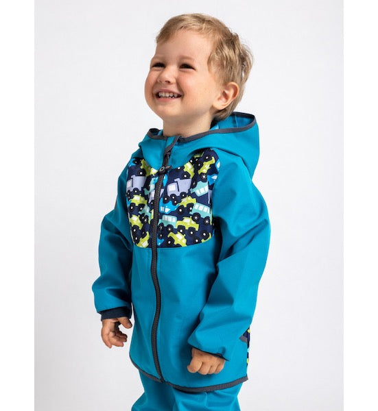 Kinder Softshelljacke mit Fleece, Smaragdgrüne, Autos