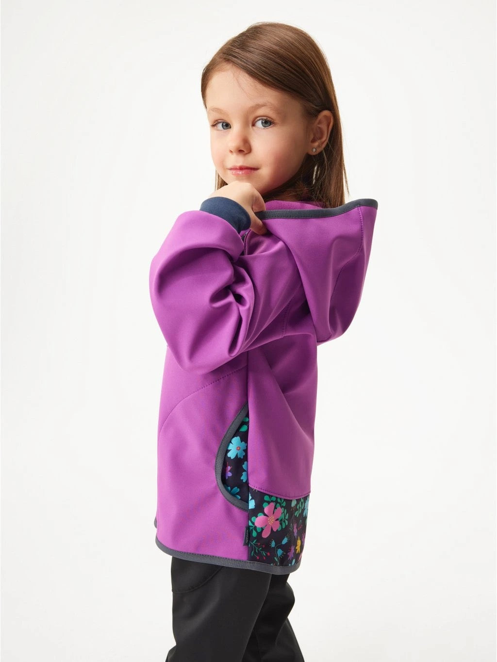 Kinder Softshelljacke ohne Fleece, Violett, Blumen