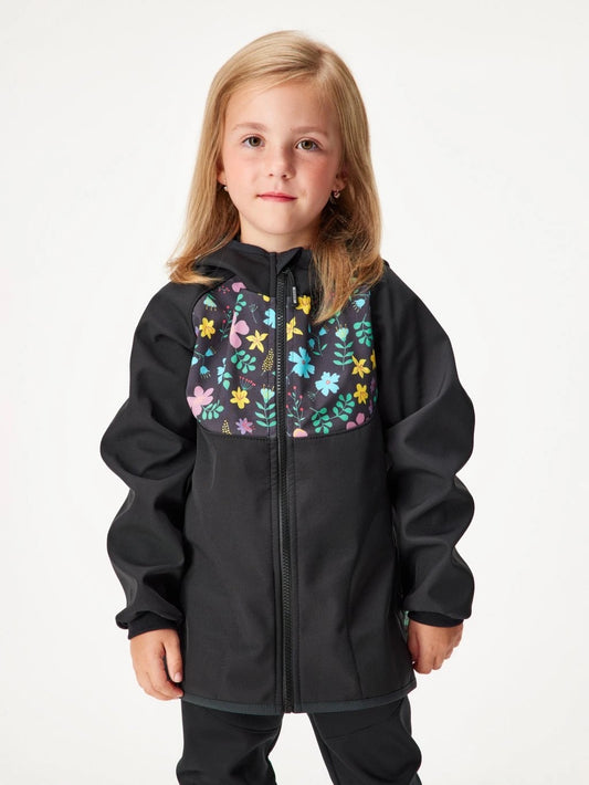 Kinder Softshelljacke mit Fleece, Schwarz, Blumen