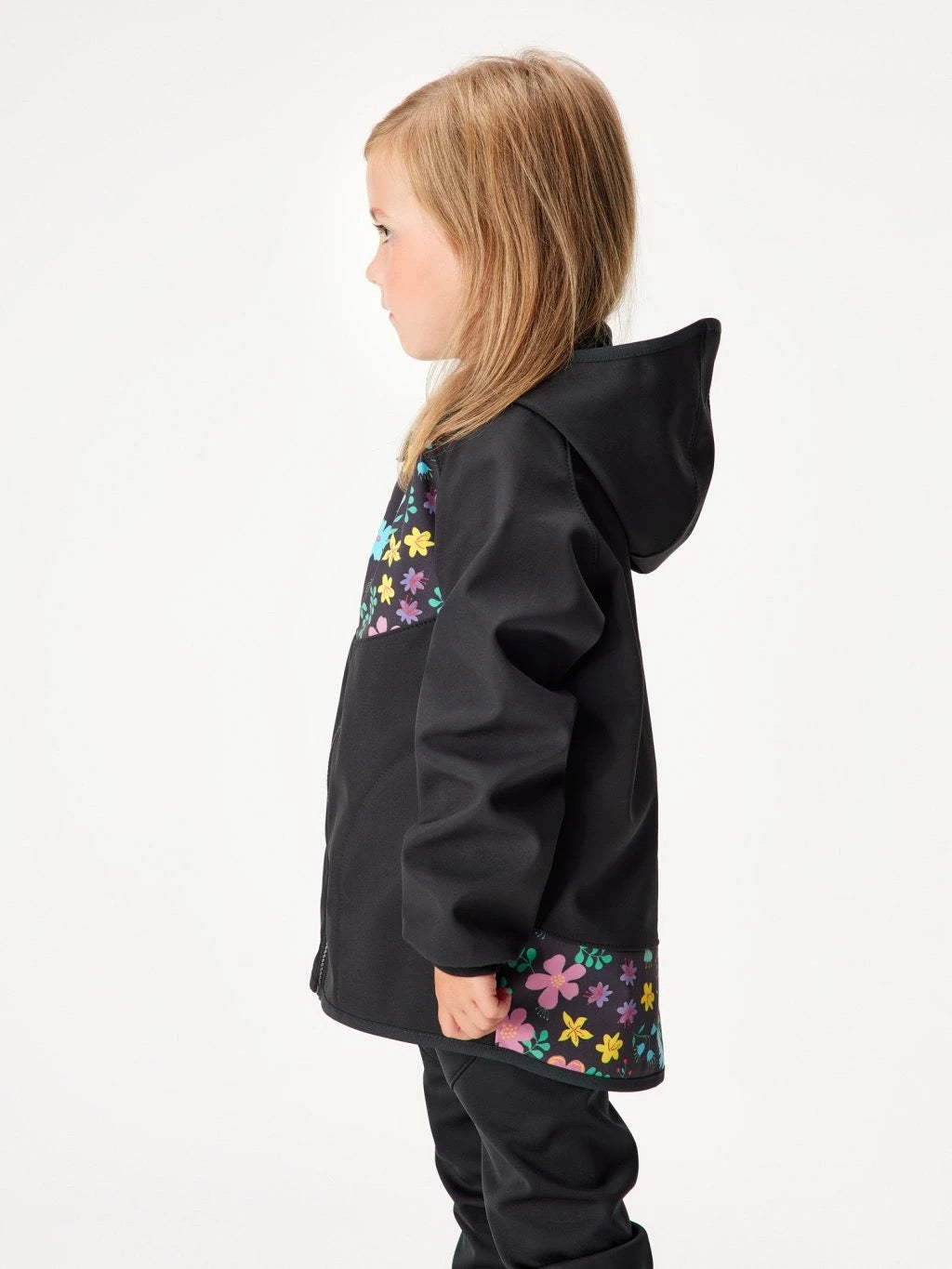 Kinder Softshelljacke mit Fleece, Schwarz, Blumen