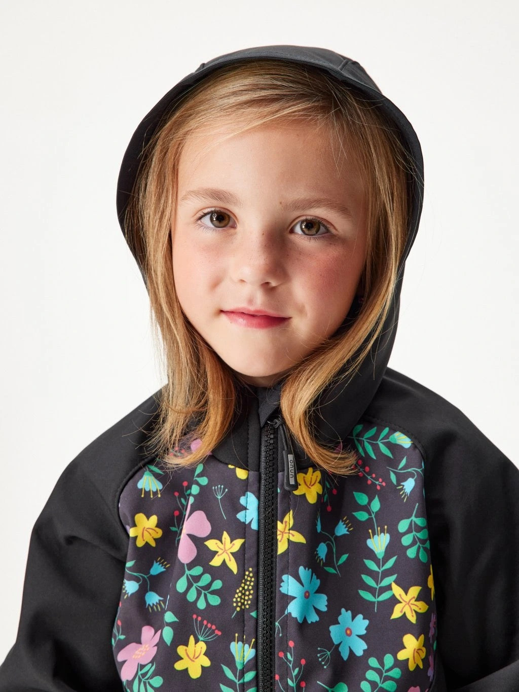 Kinder Softshelljacke mit Fleece, Schwarz, Blumen