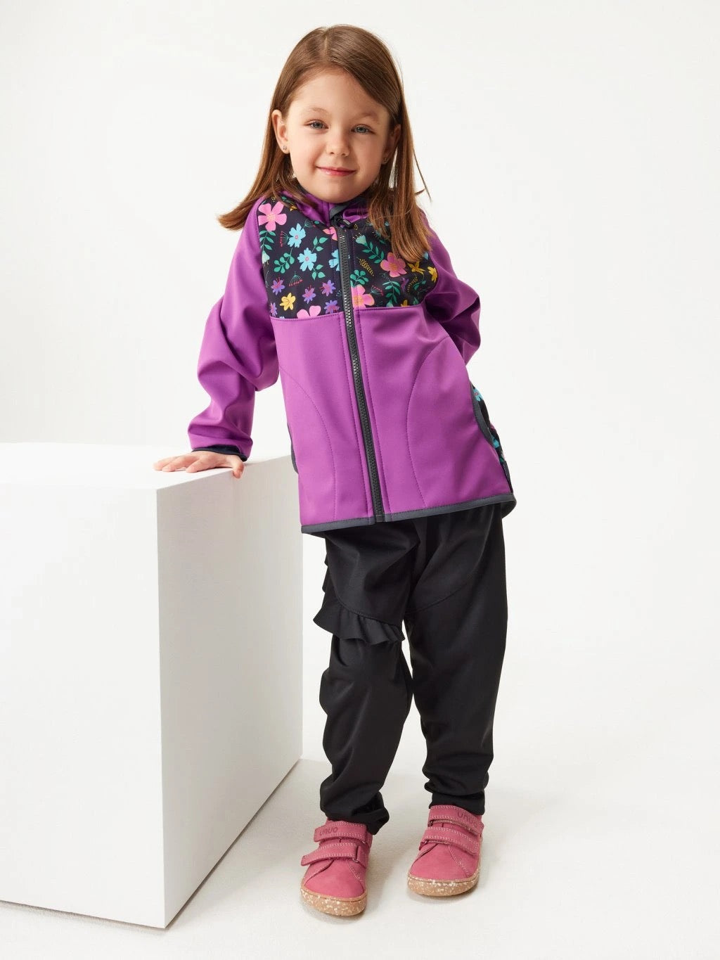 Kinder Softshelljacke ohne Fleece, Violett, Blumen