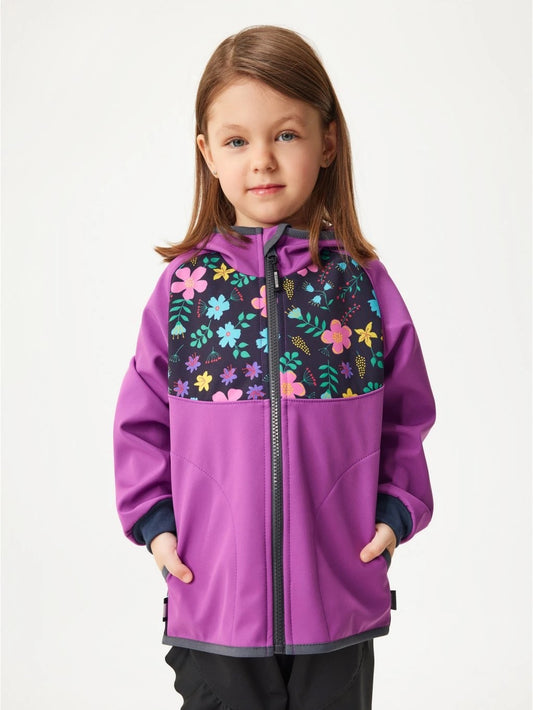 Kinder Softshelljacke ohne Fleece, Violett, Blumen