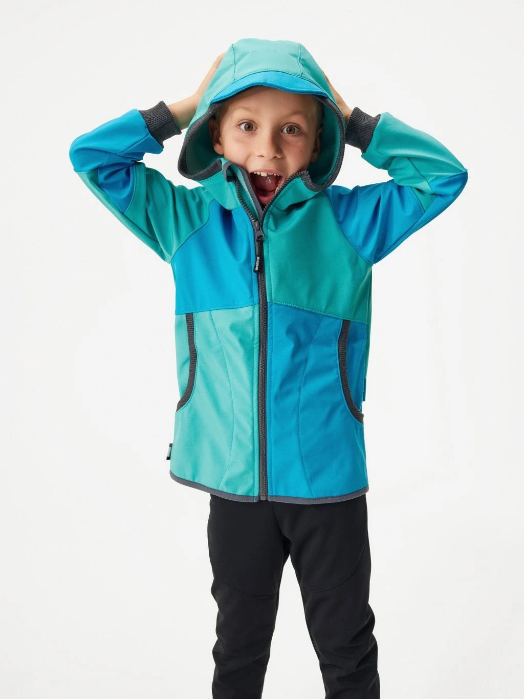 Kinder Softshelljacke mit Fleece, Hellblau-Türkis