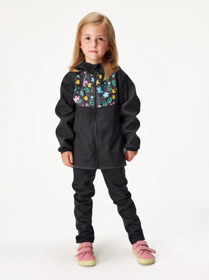 Kinder Softshelljacke mit Fleece, Schwarz, Blumen