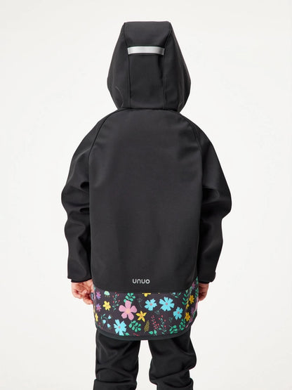 Kinder Softshelljacke mit Fleece, Schwarz, Blumen