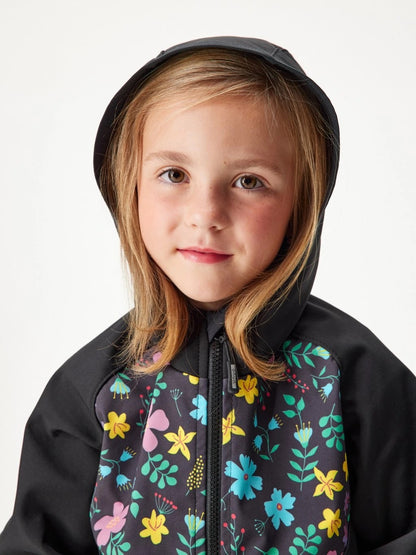 Kinder Softshelljacke mit Fleece, Schwarz, Blumen