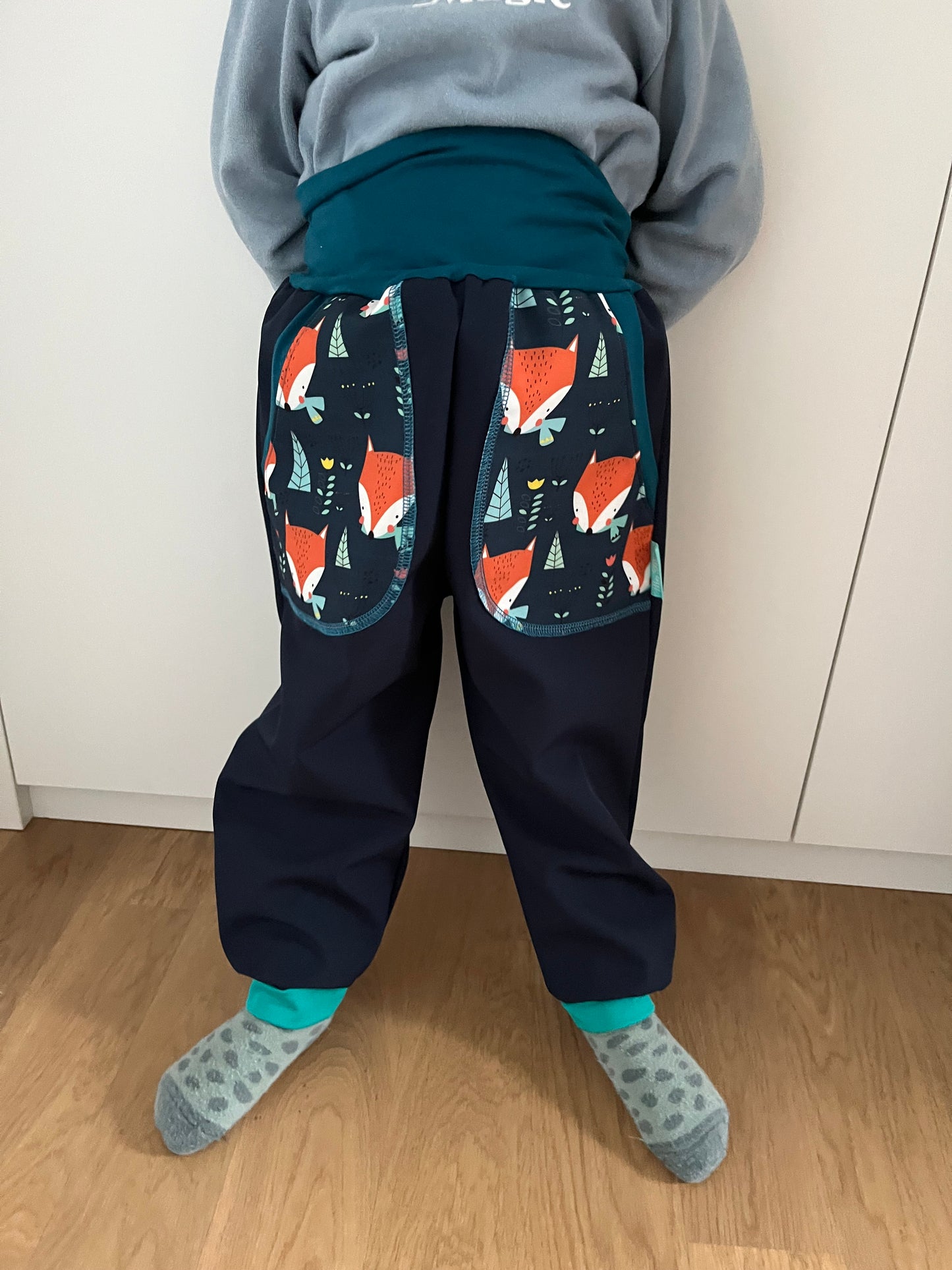 Softshell trousers, dark blue; foxes, petrol blue